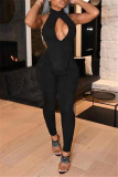 Black Fashion Sexy Solid Hollowed Out Backless Turtleneck Sleeveless Two Pieces