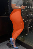 Orange Fashion Casual Solid Fold Regular High Waist Skirt
