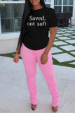 Black Fashion Casual Letter Print Basic O Neck T-Shirts
