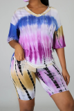 Pink Sportswear Patchwork Tie-dye O Neck Half Sleeve Two Pieces