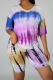 Purple Sportswear Patchwork Tie-dye O Neck Half Sleeve Two Pieces