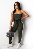 Dark green Fashion Sexy Solid Patchwork Polyester Sleeveless Wrapped Jumpsuits