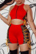 Red Fashion Sexy Patchwork See-through O Neck Sleeveless Two Pieces