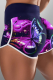 Dark Blue Casual Sportswear Print Patchwork Skinny High Waist Shorts