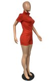 Pink Casual Solid Patchwork Turndown Collar Short Sleeve Two Pieces