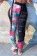Black Fashion Casual Patchwork Print Ripped Regular High Waist Trousers