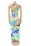 Red Fashion Sexy Print Backless Slit Spaghetti Strap Sleeveless Dress