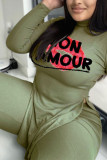 Ink Green Work Daily Print O Neck Long Sleeve Two Pieces