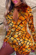Gold Sexy Print Hollowed Out V Neck Pencil Skirt Dresses