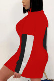 Red Black Street Print O Neck Pencil Skirt Dresses