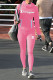Pink Casual Print Patchwork Turtleneck Long Sleeve Two Pieces