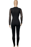 Black Sexy Solid Split Joint See-through V Neck Regular Jumpsuits