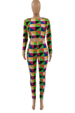Green Casual Plaid Patchwork Half A Turtleneck Long Sleeve Two Pieces
