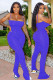 Blue Fashion Sexy Patchwork Solid Split Polyester Sleeveless Slip Jumpsuits