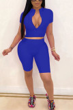 Blue Fashion Sexy adult Ma'am Solid Two Piece Suits pencil Short Sleeve Two Pieces