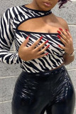 White Fashion Sexy Print Hollowed Out Backless O Neck Tops