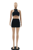 Black Sexy Solid Make Old Turtleneck Sleeveless Two Pieces