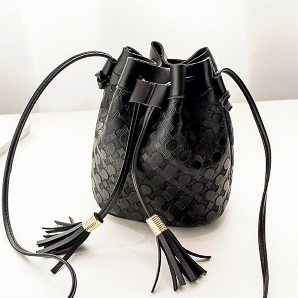 Black Fashion Casual Solid Tassel Design Crossbody Bag