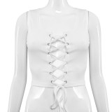 White Sexy Casual Solid Hollowed Out Strap Design U Neck Tops