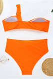 Rose Red Fashion Sexy Solid Hollowed Out Backless Swimwears