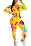 Yellow venetian Fashion Active adult Ma'am Print Two Piece Suits pencil Long Sleeve Two Pieces