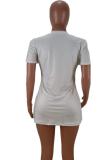 White Polyester O Neck Short Sleeve Patchwork Print Tees & T-shirts