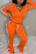 Orange Daily Solid Patchwork Slit Zipper Collar Long Sleeve Two Pieces