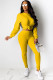 Yellow Polyester Sexy Solid Two Piece Suits pencil Long Sleeve Two-piece Pants Set