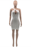 Red Fashion Sexy Solid Hollowed Out Backless One Shoulder Sleeveless Dress
