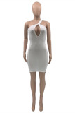 Red Fashion Sexy Solid Hollowed Out Backless One Shoulder Sleeveless Dress