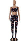 Black Sexy Print Boot Cut Sleeveless Two Pieces