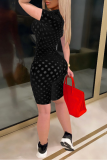 Red Sexy Solid Hollowed Out Zipper Collar Skinny Rompers