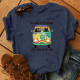 Navy Blue Casual Print Patchwork O Neck Tops