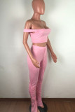 Pink Acrylic Fashion Celebrities Solid Draped Two Piece Suits pencil Sleeveless Two Pieces