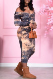 Brownness Sexy Casual Print Patchwork Tie-dye V Neck Pencil Skirt Dresses
