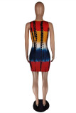 Multi-color Fashion Sexy Tie Dye Printing Square Collar Vest Dress