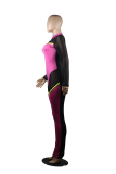 Pink Sexy Patchwork See-through Mesh O Neck Skinny Jumpsuits