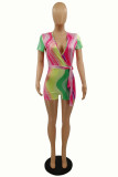 Multicolor Fashion Casual Print Basic V Neck Short Sleeve Regular Romper