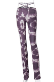 Purple Street Print Patchwork Straight Mid Waist Straight Bottoms