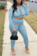 Baby Blue Casual Solid Patchwork O Neck Long Sleeve Two Pieces