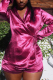 Rose Red Casual Solid Bandage Patchwork Turndown Collar Long Sleeve Two Pieces