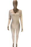 Apricot Sexy Letter Embroidered Patchwork O Neck Regular Jumpsuits