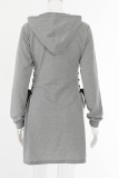 Grey Casual Solid Split Joint Hooded Collar Pleated Dresses