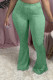 Green Cotton Blends Elastic Fly High Solid Boot Cut Pants Bottoms