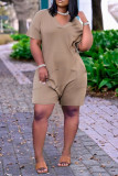Red Fashion Casual Solid Basic V Neck Regular Rompers