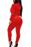 Red Fashion Sexy Adult Flocking Solid Hooded Collar Long Sleeve Regular Sleeve Short Two Pieces