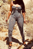 Multicolor Fashion Sexy Print Backless Spaghetti Strap Skinny Jumpsuits
