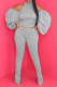 Grey Street Solid Backless Fold O Neck Long Sleeve Two Pieces