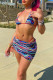 Blue Fashion Sexy Print Backless Swimwears Three-piece Set