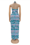 Green Fashion Sexy Print Hollowed Out Backless Strapless Sleeveless Dress